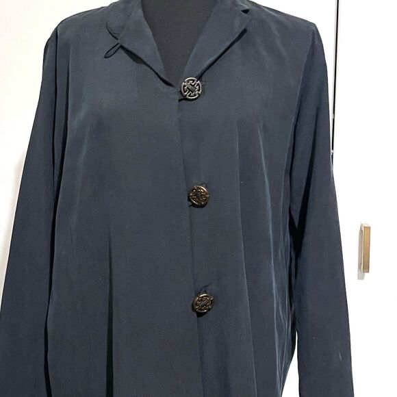 Hamilton Kennedy 100% silk caftan muumuu black kimono-style cut character button - Picture 4 of 5